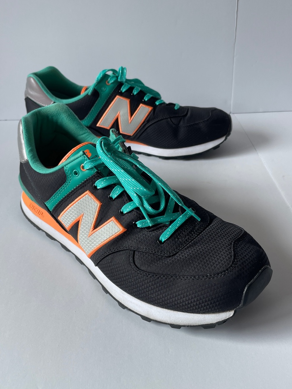 New Balance 574 Men Black Teal Orange Running Shoes ML574WK2 Size 14D